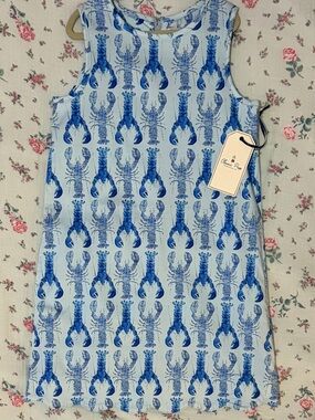 Classic Prep Light Blue Lobster Gingham Shift Dress